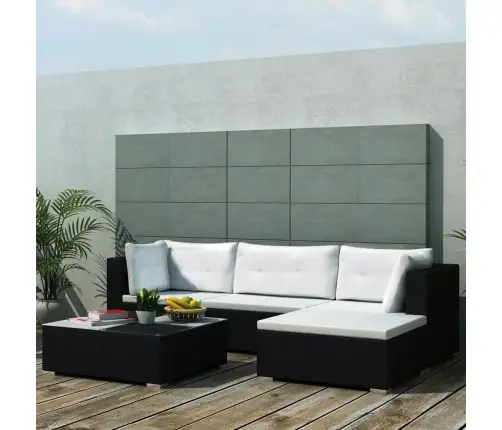5-Osaline Aiamööblikomplekt Patjadega, Polürotang, Must