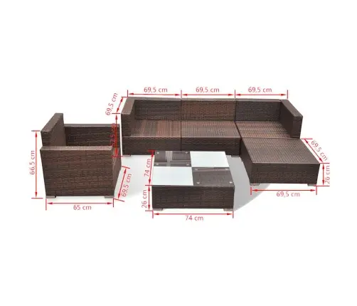 Sodo Komplektas Su Pagalvėlėmis, 6 Dalių, Rudas, Poliratanas