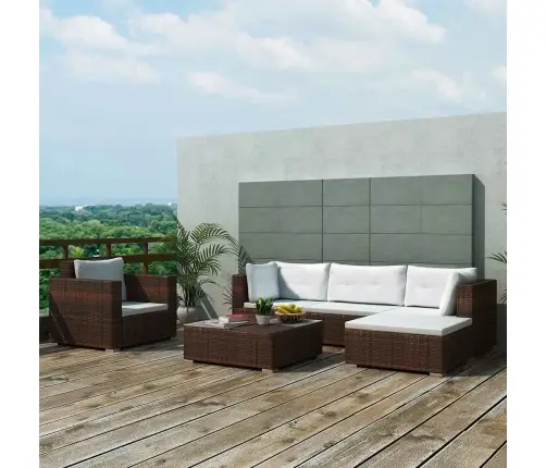 Sodo Komplektas Su Pagalvėlėmis, 6 Dalių, Rudas, Poliratanas