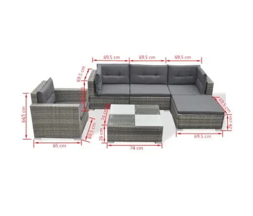 Sodo Komplektas Su Pagalvėlėmis, 6 Dalių, Pilkas, Poliratanas