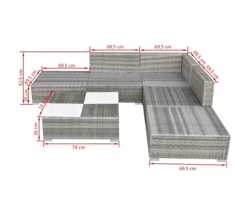 6-Daļīgs Dārza Atpūtas Mēbeļu Komplekts Ar Matračiem, Pelēks Pe Vidaxl