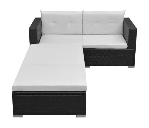 3-Daļīgs Dārza Atpūtas Mēbeļu Komplekts Ar Matračiem, Pe, Melns Vidaxl