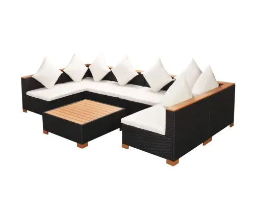 7-Osaline Aiamööblikomplekt Patjadega, Polürotang, Must