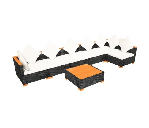 7-Osaline Aiamööblikomplekt Patjadega, Polürotang, Must