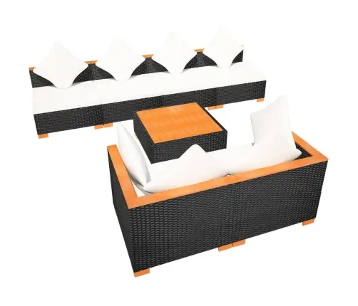 7-Osaline Aiamööblikomplekt Patjadega, Polürotang, Must