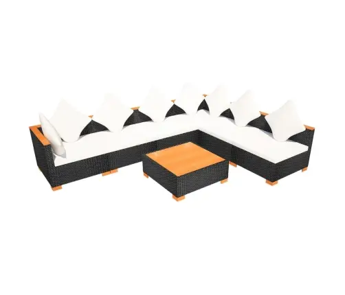 7-Osaline Aiamööblikomplekt Patjadega, Polürotang, Must
