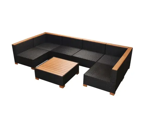 7-Osaline Aiamööblikomplekt Patjadega, Polürotang, Must