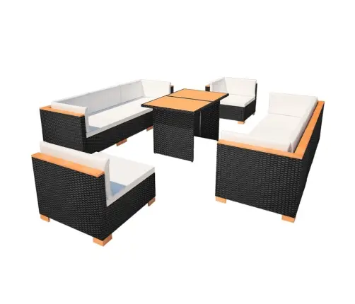 Sodo Poilsio Baldų Komplektas Su Pag., 10D., Juod. Sp., Polir.