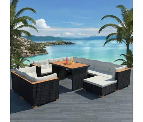 Sodo Poilsio Baldų Komplektas Su Pag., 10D., Juod. Sp., Polir.