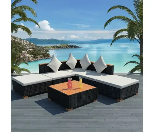 6-Daļīgs Dārza Atpūtas Mēbeļu Komplekts Ar Matračiem, Pe, Melns Vidaxl