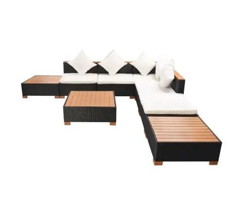 8-Daļīgs Dārza Atpūtas Mēbeļu Komplekts Ar Matračiem, Pe, Melns Vidaxl