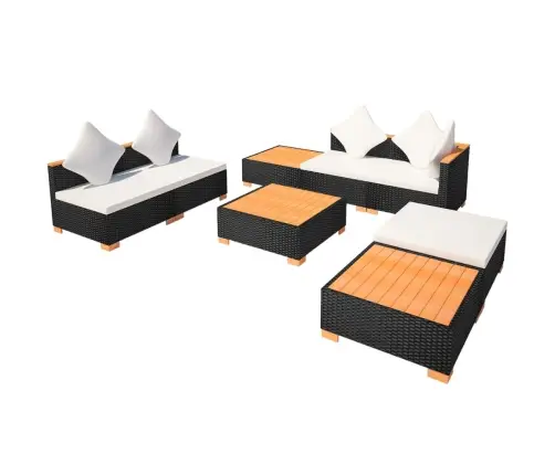 8-Daļīgs Dārza Atpūtas Mēbeļu Komplekts Ar Matračiem, Pe, Melns Vidaxl