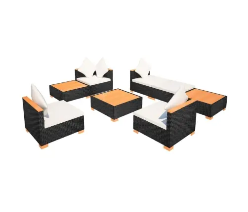 8-Daļīgs Dārza Atpūtas Mēbeļu Komplekts Ar Matračiem, Pe, Melns Vidaxl