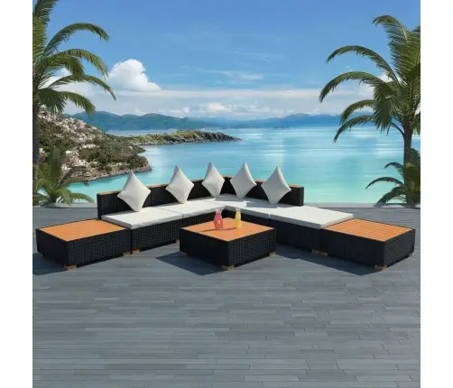 8-Daļīgs Dārza Atpūtas Mēbeļu Komplekts Ar Matračiem, Pe, Melns Vidaxl