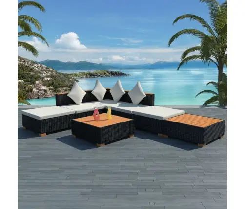 7-Daļīgs Dārza Atpūtas Mēbeļu Komplekts Ar Matračiem, Pe, Melns Vidaxl