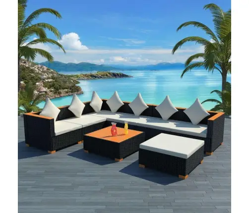 8-Daļīgs Dārza Atpūtas Mēbeļu Komplekts Ar Matračiem, Pe, Melns Vidaxl