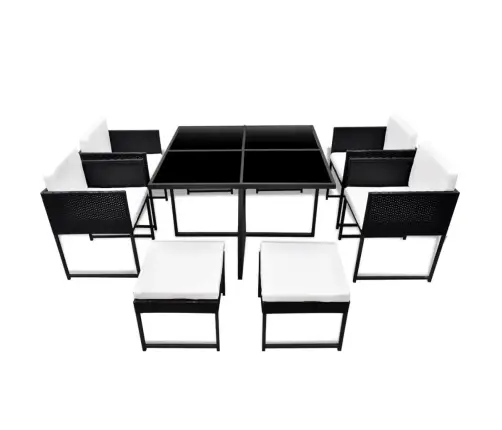 9-Daļīgs Dārza Mēbeļu Komplekts Ar Matračiem, Pe Pinums, Melns Vidaxl