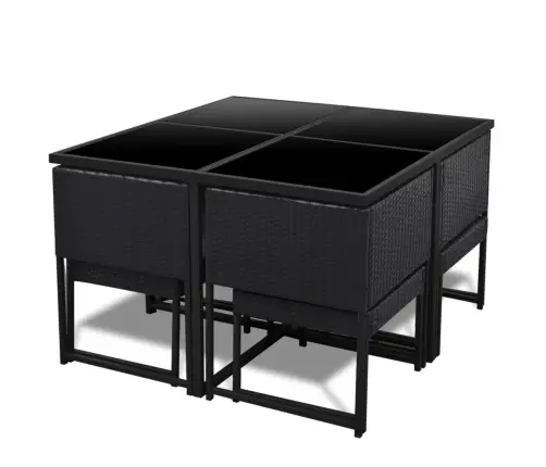 9-Daļīgs Dārza Mēbeļu Komplekts Ar Matračiem, Pe Pinums, Melns Vidaxl