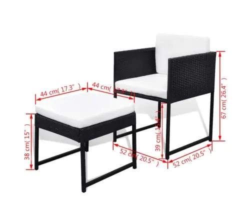 9-Daļīgs Dārza Mēbeļu Komplekts Ar Matračiem, Pe Pinums, Melns Vidaxl