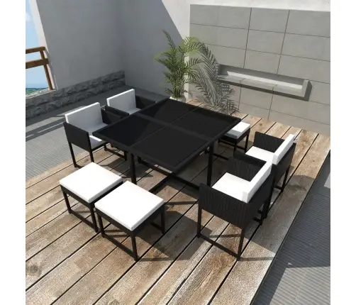 9-Daļīgs Dārza Mēbeļu Komplekts Ar Matračiem, Pe Pinums, Melns Vidaxl