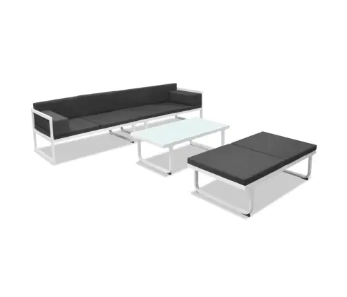 4-Osaline Aiadiivanikomplekt Patjadega, Alumiinium, Must