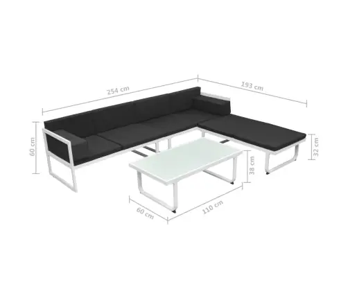 4-Osaline Aiadiivanikomplekt Patjadega, Alumiinium, Must