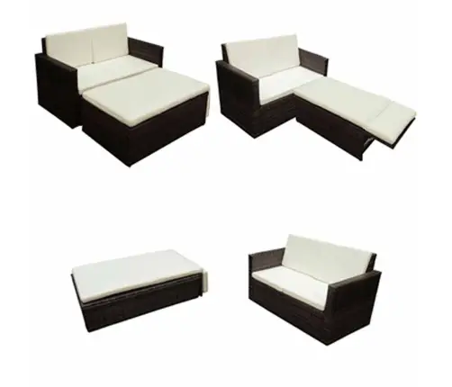 2-Daļīgs Dārza Atpūtas Mēbeļu Komplekts Ar Matračiem, Pe, Brūns Vidaxl