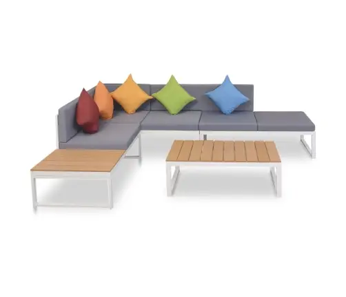 4-Daļīgs Dārza Atpūtas Mēbeļu Komplekts, Matrači, Alumīnijs,Wpc Vidaxl