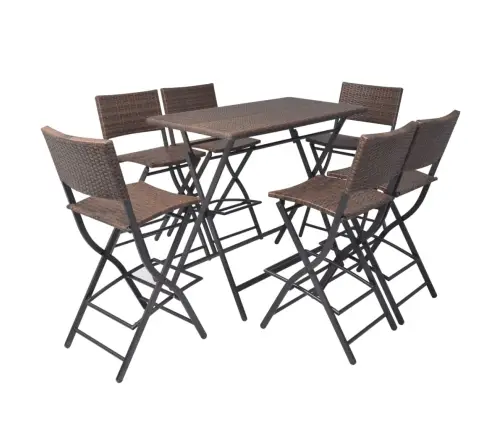 7-Osaline Aiamööblikomplekt, Teras, Polürotang, Pruun