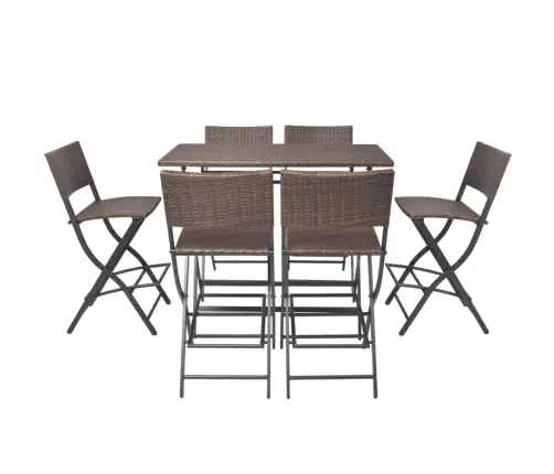 7-Osaline Aiamööblikomplekt, Teras, Polürotang, Pruun