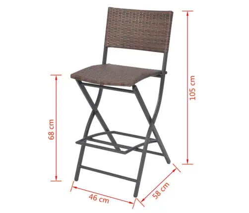 7-Osaline Aiamööblikomplekt, Teras, Polürotang, Pruun