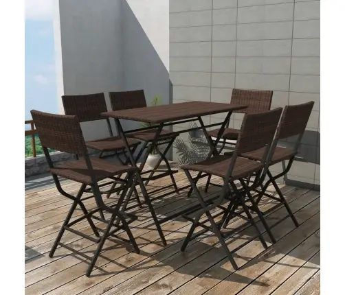 7-Osaline Aiamööblikomplekt, Teras, Polürotang, Pruun