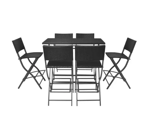 7-Daļīgs Dārza Mēbeļu Komplekts, Saliekams, Tērauds, Pe, Melns Vidaxl