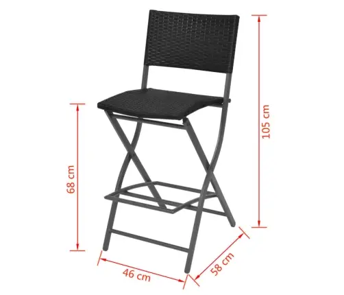 7-Daļīgs Dārza Mēbeļu Komplekts, Saliekams, Tērauds, Pe, Melns Vidaxl