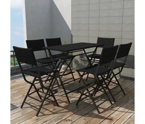 7-Daļīgs Dārza Mēbeļu Komplekts, Saliekams, Tērauds, Pe, Melns Vidaxl