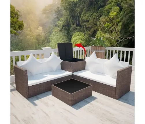 4-Daļīgs Dārza Atpūtas Mēbeļu Komplekts Ar Matračiem, Pe, Brūns Vidaxl