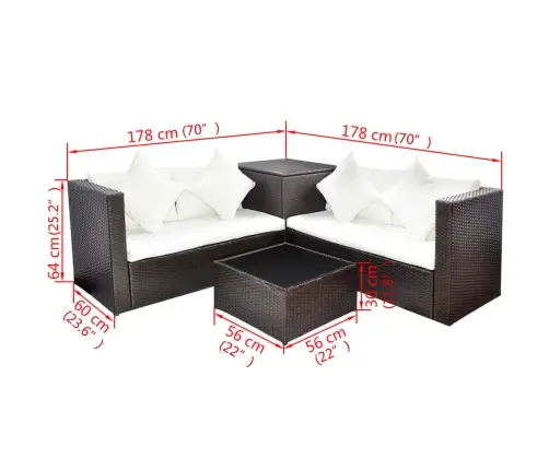 4-Daļīgs Dārza Atpūtas Mēbeļu Komplekts Ar Matračiem, Pe, Brūns Vidaxl