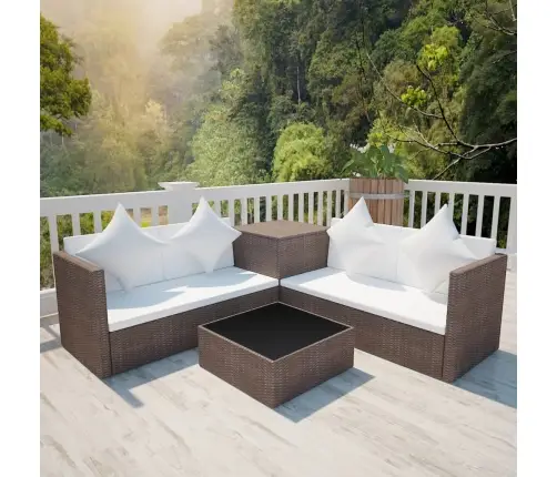 4-Daļīgs Dārza Atpūtas Mēbeļu Komplekts Ar Matračiem, Pe, Brūns Vidaxl