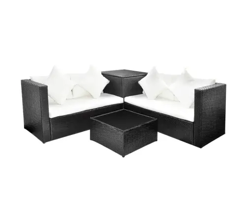 4-Daļīgs Dārza Atpūtas Mēbeļu Komplekts Ar Matračiem, Pe, Melns Vidaxl