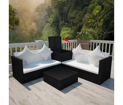 4-Daļīgs Dārza Atpūtas Mēbeļu Komplekts Ar Matračiem, Pe, Melns Vidaxl