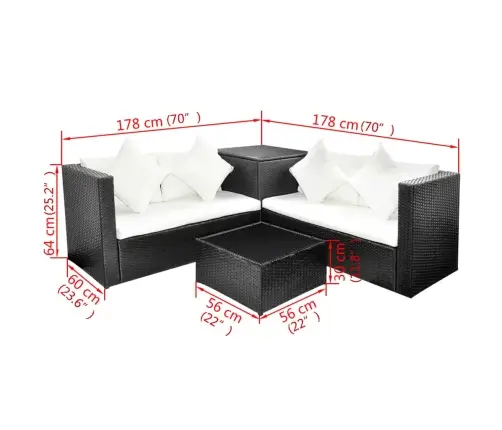 4-Daļīgs Dārza Atpūtas Mēbeļu Komplekts Ar Matračiem, Pe, Melns Vidaxl