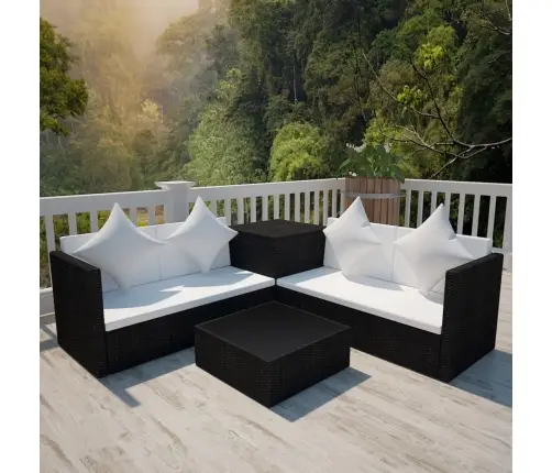 4-Daļīgs Dārza Atpūtas Mēbeļu Komplekts Ar Matračiem, Pe, Melns Vidaxl