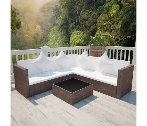 Sodo Komplektas Su Pagalvėlėmis, 4 Dalių, Rudas, Poliratanas