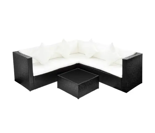 4-Daļīgs Dārza Atpūtas Mēbeļu Komplekts Ar Matračiem, Pe, Melns Vidaxl