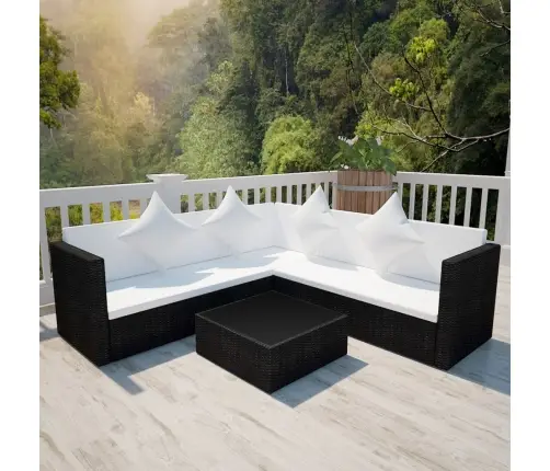 4-Daļīgs Dārza Atpūtas Mēbeļu Komplekts Ar Matračiem, Pe, Melns Vidaxl