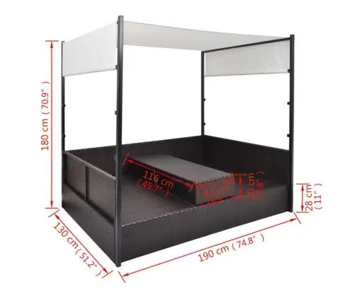 Sodo Gultas Su Skliautu, Rudas, 190X130cm Poliratanas