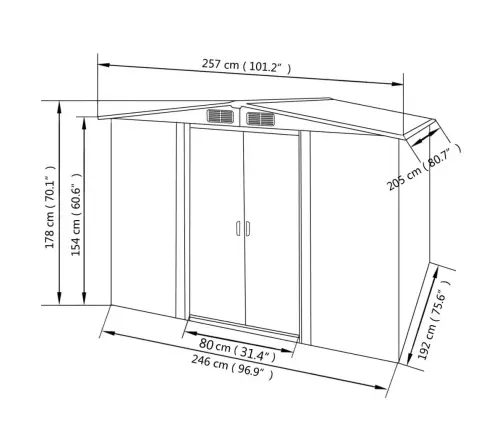 Sodo Sandėliukas, Pilkas, Metalas, 257X205X178 Cm