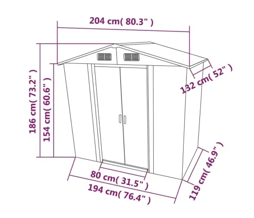 Sodo Sandėliukas, Pilkas, Metalas, 204X132X186 Cm
