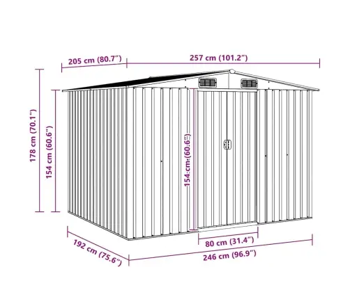 Sodo Sandėliukas, Žalias, Metalas, 257X205X178 Cm