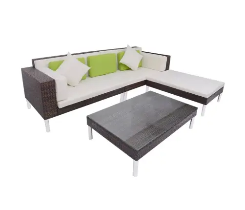 4-Osaline Aiamööblikomplekt Patjadega, Polürotang, Pruun